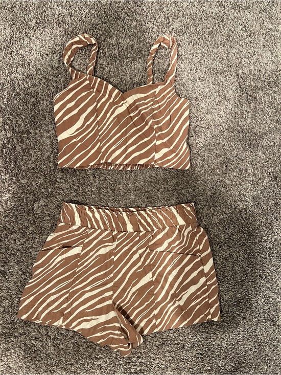 a new day Other - A New Day Brown Zebra Print Linen Blend Shorts Crop Set small xsmall